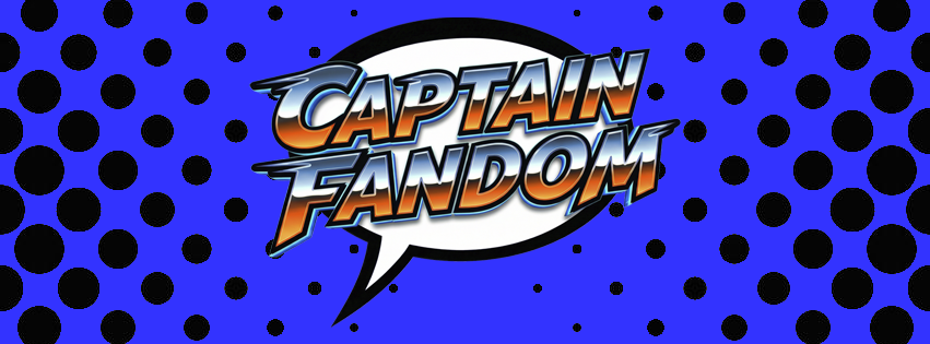 Captain Fandom logo in a comic speech bubble on a halftone background